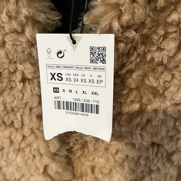 Zara Faux Fur Camel Teddy Coat NWT Size XS Mid Length - Picture 4 of 5